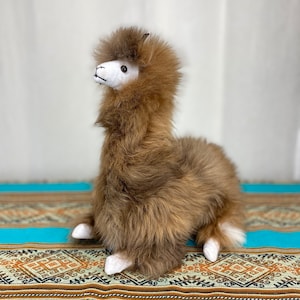 Sitting Alpaca Premium Longhair Wool Figure ~ 100% Alpaca Wool Fur ~ Various Sizes, Handmade Natural Soft Stuffed Animal Cute Plush Llama