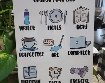 Letrero metálico de seguimiento diario: borrado en seco para marcar hábitos diarios. Se limpia fácilmente.