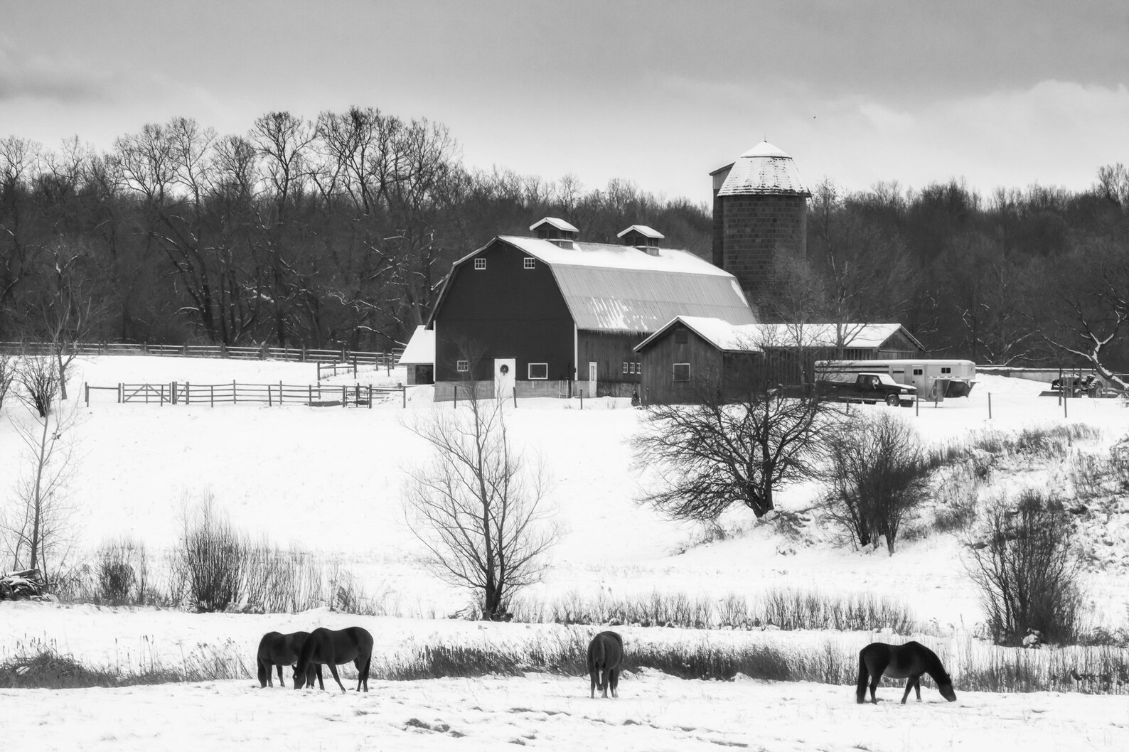 Black and White Farm Art Print Digital Download Winter Etsy