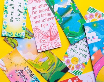Illustrated Bookmarks [Positive Quote, Nature, and Landscape-Inspired Designs]