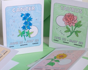 Zodiac Flower Cards