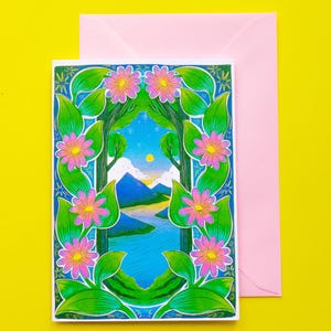 Carte de voeux A6, cadre fleuri, paysage [Design inspiré du paysage et de la nature]