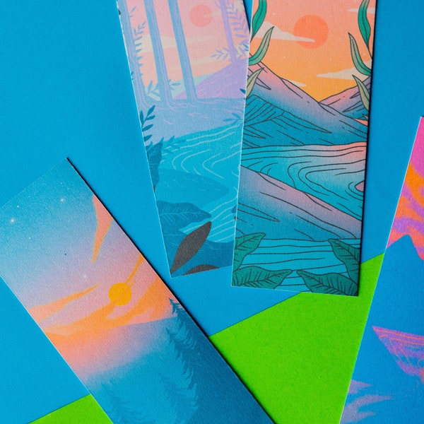 Geïllustreerde bladwijzers [op natuur- en fantasielandschap geïnspireerde ontwerpen]