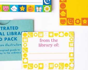 Illustrated Personal Library Card Pack in Bespoke Handmade Packaging [Nostalgia-Inspired Retro Design]