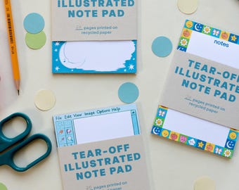 Personalised Handmade Illustrated Retro and Nostalgia-Inspired Tear-Off A6 Notepads