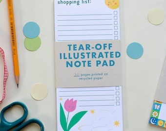 Shopping List Handmade Nostalgic Design Flower Meadow and Sunshine Tear-Off Illustrated Notepad