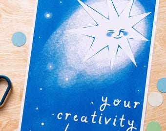 Your Creativity Has Value A4 Illustrated Shooting Star Risograph Print [Inspiring/Motivational Quote Print]