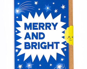 Merry & Bright Festive Quote Christmas Card A6 Greetings Card
