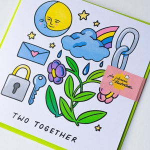 Two Together Illustrated Motifs Greetings Card  [Valentine&#39;s/Anniversary Card]