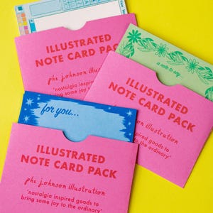 Packung personalisierte illustrierte Grußkarten in handgefertigter Verpackung [Nostalgie-inspiriert]