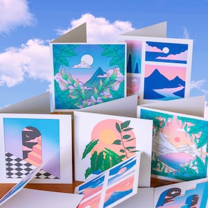 Biglietti di auguri quadrati illustrati [Design ispirati al paesaggio e alla natura]