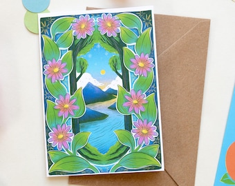 Flower Frame Landscape A6 Greetings Card [Landscape and Nature-Inspired Design]