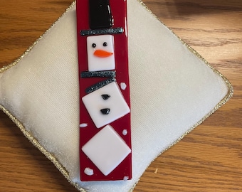 Snowman, Fused Glass, Handcrafted Holiday Decor, Festive Art Glass