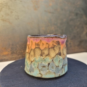 Handmade Carved Ceramic Creamer | Rainbow gradient Stoneware Creamer