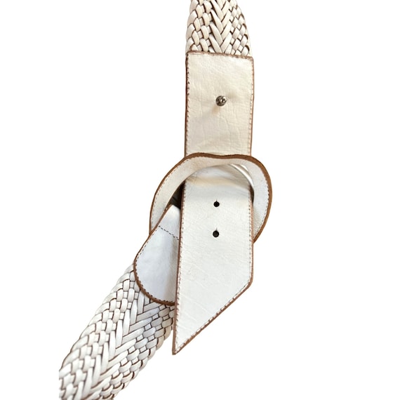 Linea Pelle White Braided Leather Wide D-Ring Bel… - image 2