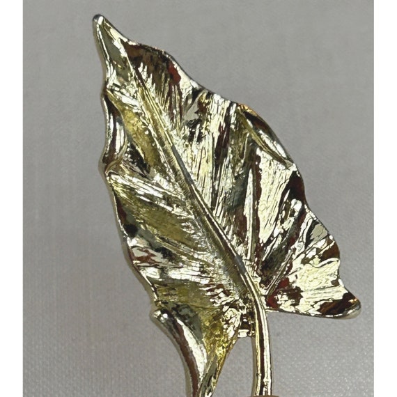 Vintage Gold Tone Textured Leaf Brooch Pin 2" - image 6