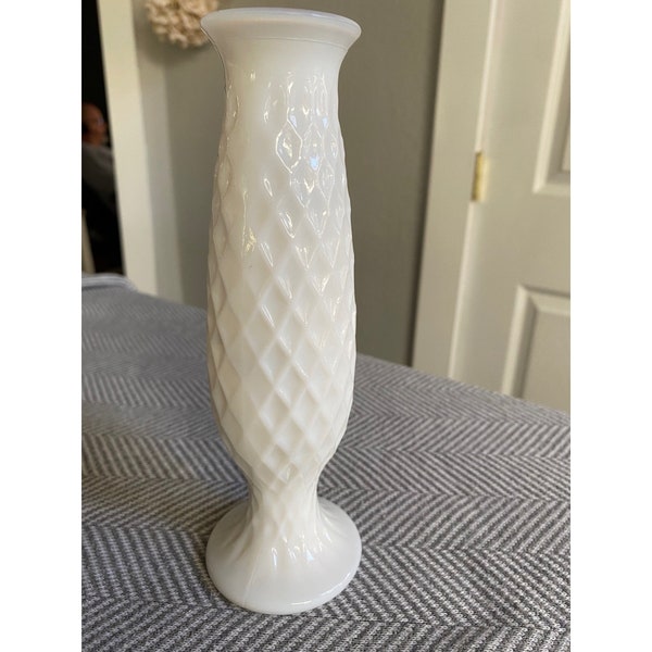 E.O. Brody Milk Glass Bud Vase Vintage Diamond Pattern