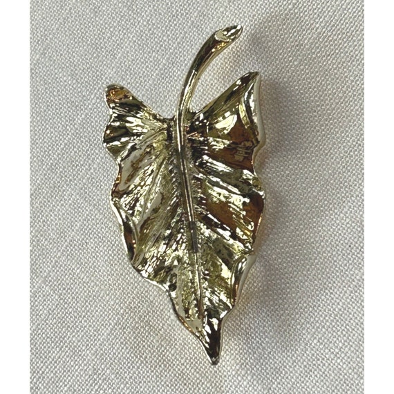 Vintage Gold Tone Textured Leaf Brooch Pin 2" - image 5