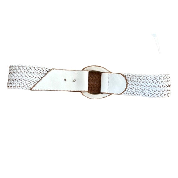Linea Pelle White Braided Leather Wide D-Ring Bel… - image 8