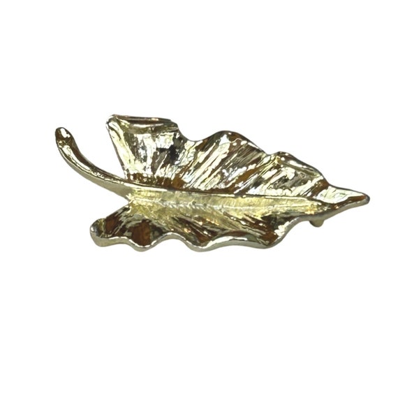 Vintage Gold Tone Textured Leaf Brooch Pin 2" - image 1