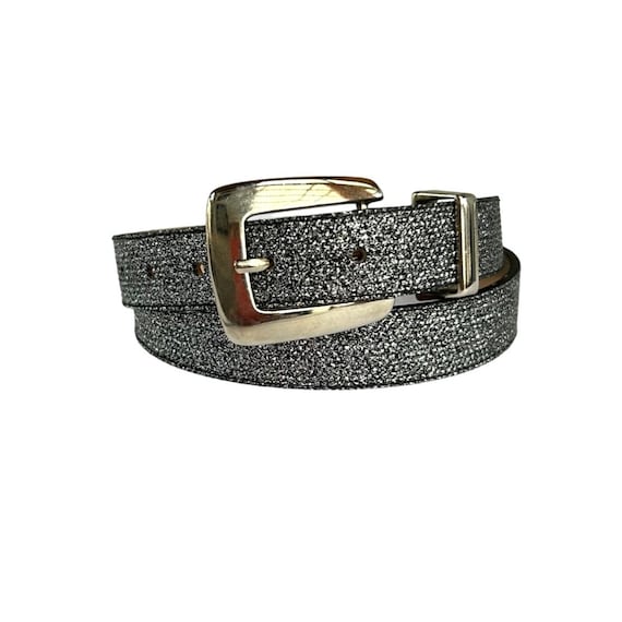 Motion East 1980's Sparkly Metalic Silver Belt Si… - image 1