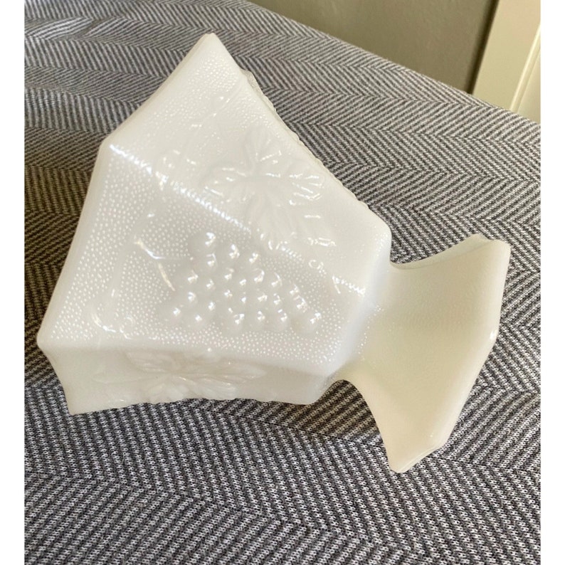 Vintage Octagonal Grape Leaf Milk Glass Footed Pedestal Vase Etsy