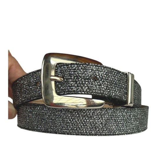 Motion East 1980's Sparkly Metalic Silver Belt Si… - image 3