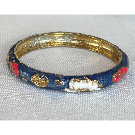 Vintage Floral Cloisonne Clamper Bracelet Blue Re… - image 1