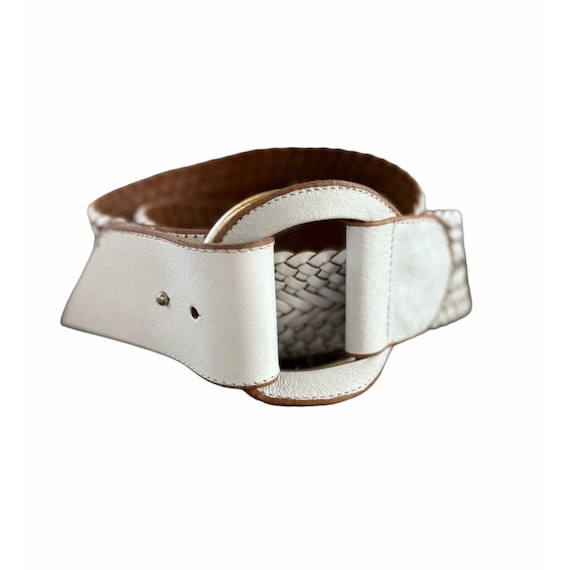 Linea Pelle White Braided Leather Wide D-Ring Bel… - image 1