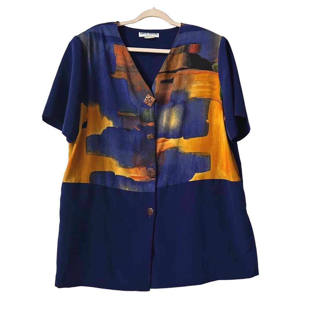 Vintage Sharon Anthony Woman Navy Blue Wearable Art Blouse Size 20W - Etsy