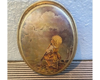 Vintage Wooden Girl by the Well Wall Hanging 1975