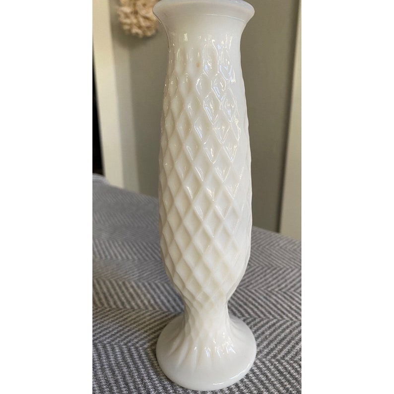 E.O. Brody Milk Glass Bud Vase Vintage Diamond Pattern Etsy