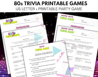 80s Trivia Game Printable,80s Party Printable Game, Fun 80s Theme Activity, 80s Theme, Printable Party Games, Retro Trivia, 80s games, 80s