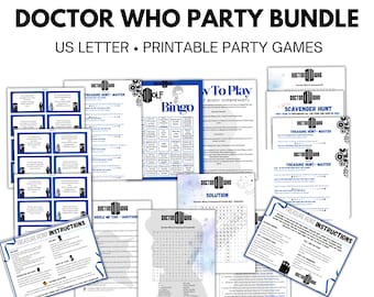 Doctor Who Party Printables Bundle - Scavenger Hunt, Riddles, Bingo, Treasure Hunt, Doctor Who, TARDIS, Dr WHO, Party Game, Time Lord, DrWho