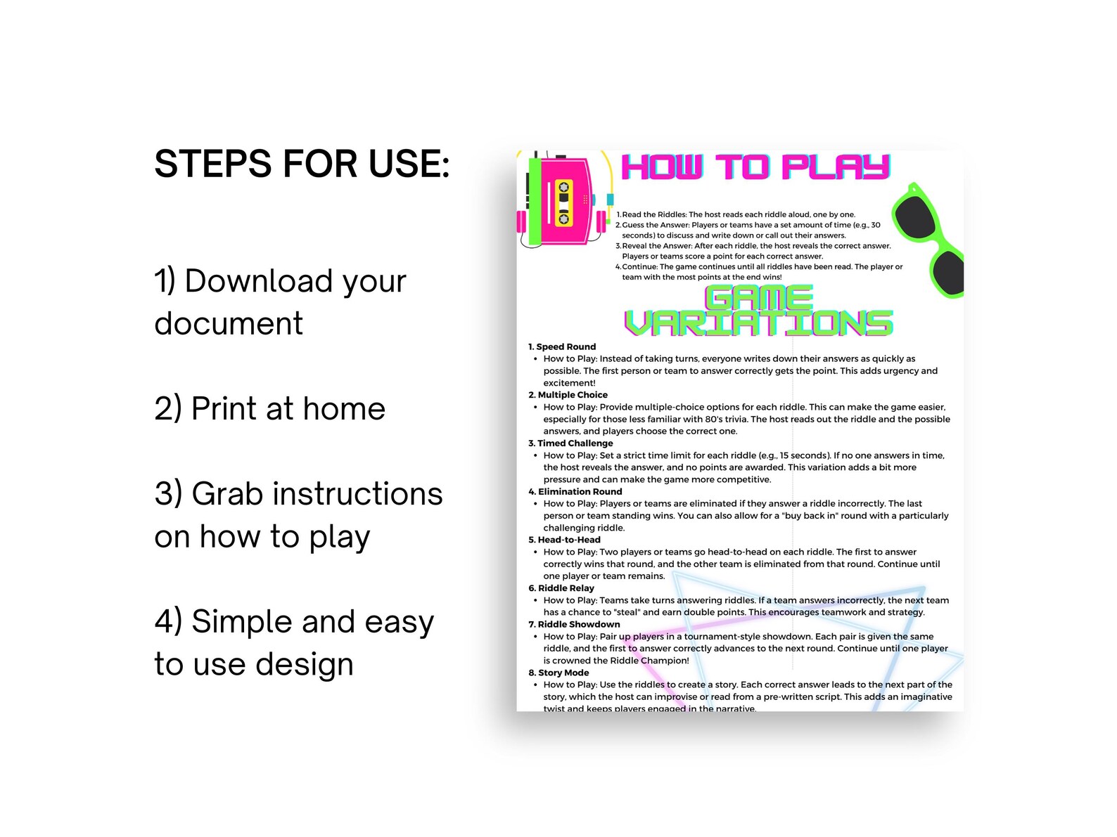 80s Riddle Me This Printable Game,fun 80s Party Game,80s Theme,retro ...