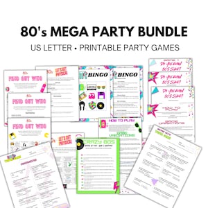 80’sMega Printable Party Games Pack-80&#39;s Party Printables,80s Theme,Printable Party,Retro,Instant Download,Fun 80&#39;s theme Activity,Party Pak