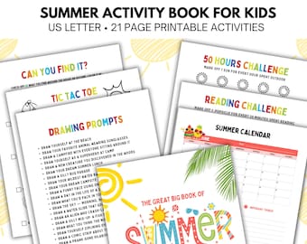 Summer Activity Book for Kids,21 Pages of Printable games, Journals, Challenges and Summer Fun.