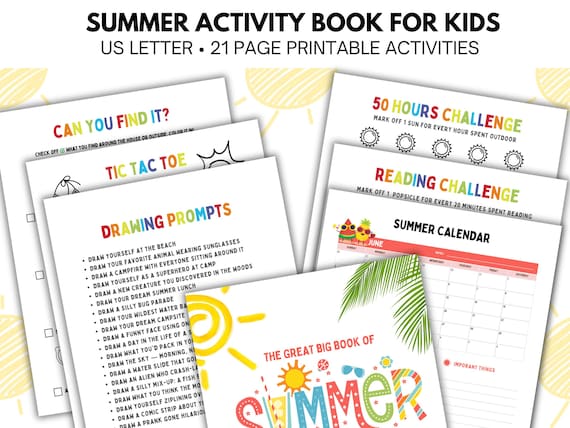Summer Activity Book for Kids,21 Pages of Printable games, Journals, Challenges and Summer Fun.