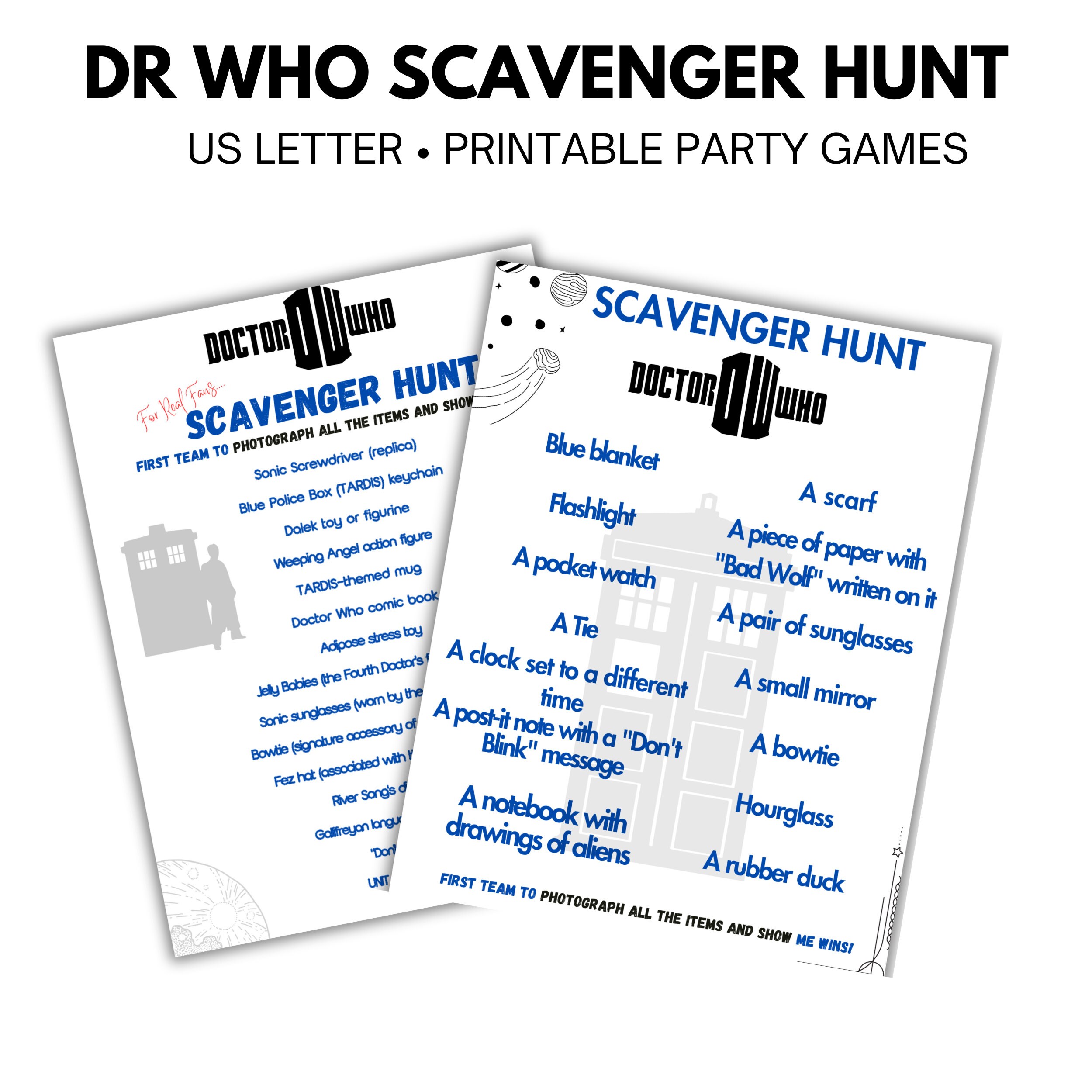 Doctor Who Party Printables Bundle - Scavenger Hunt, Riddles, Bingo ...