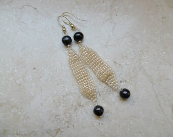 Pearl earrings with two freshwater pearls