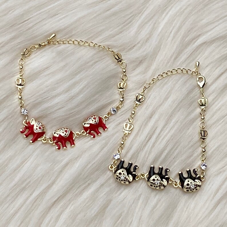 Women/'s birthday gift Trendy Jewelry Bridal Shower gift Gold Filled Charms Elephant Charm Bracelet Gold Black