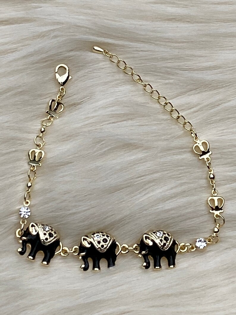Women/'s birthday gift Trendy Jewelry Bridal Shower gift Gold Filled Charms Elephant Charm Bracelet Gold Black