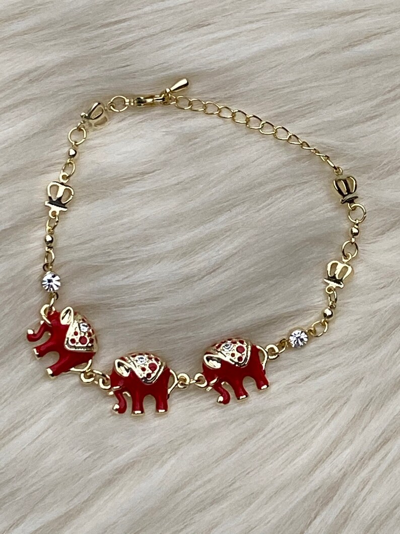 Women/'s birthday gift Trendy Jewelry Bridal Shower gift Gold Filled Charms Elephant Charm Bracelet Gold Black