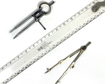 Vintage Drafting Tool, Choose: Omega Compass, Keuffel & Esser Drafting Ruler, Schoenner Compass, TWO LEFT!