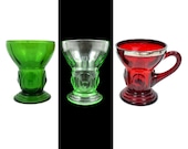 1930s Cordial Glass with quot Moondrop quot Design by New Martinsville, Ruby Red Green Vaseline, Antique Art Deco Bar Decor, THREE in STOCK