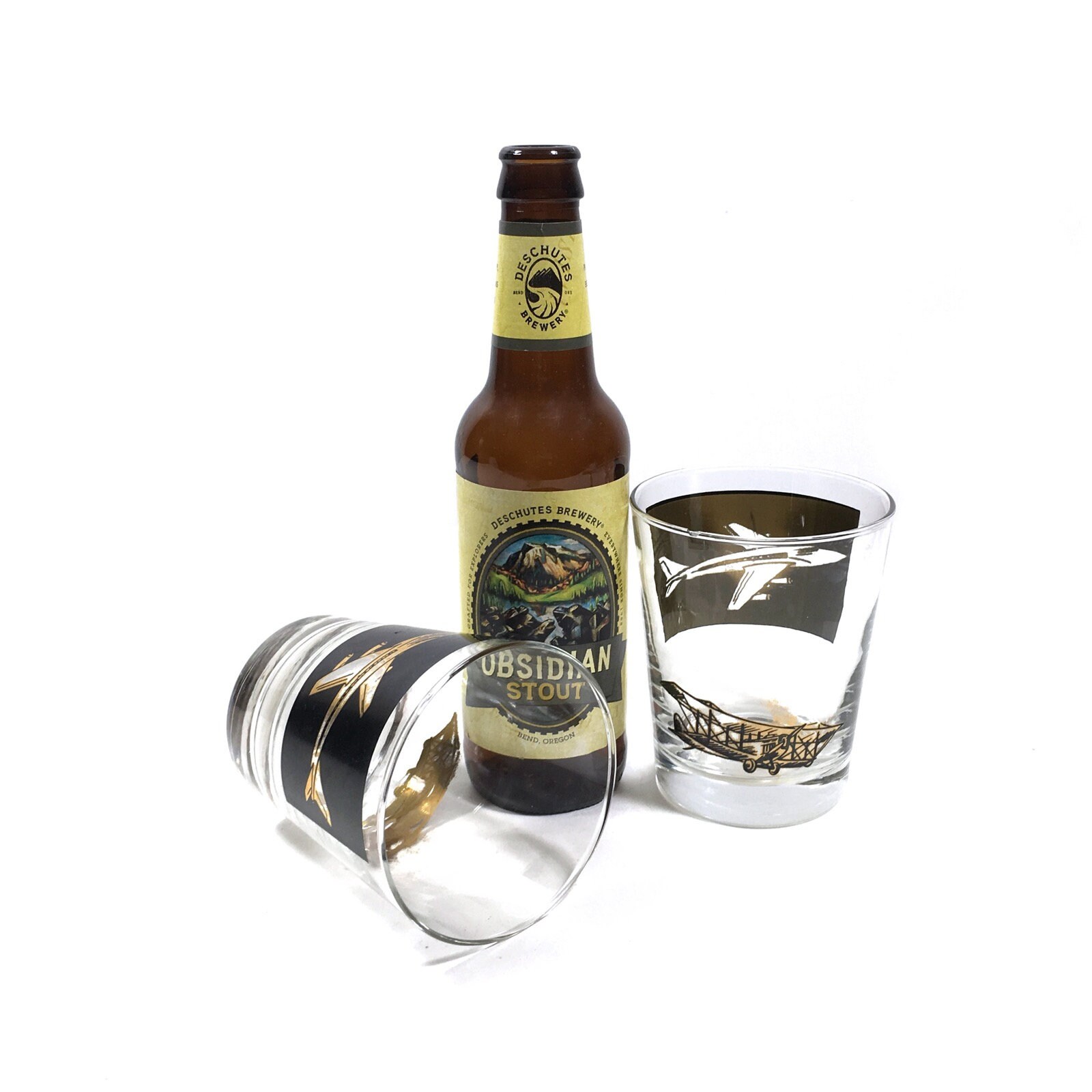 Whiskey Glass with Airplane Design by Libbey Mid Century | Etsy