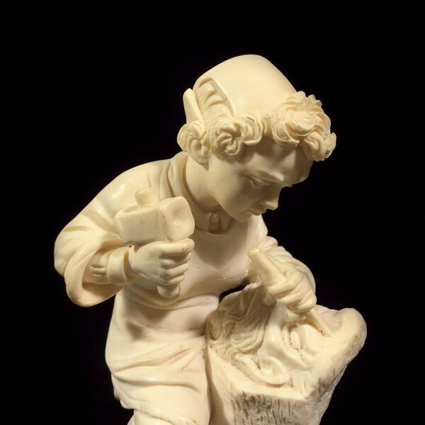 Vintage "Young Michelangelo" Sculpture Figurine by G. Ruggeri done in Bonded Marble Composite, 7" Young Boy Child Statue
