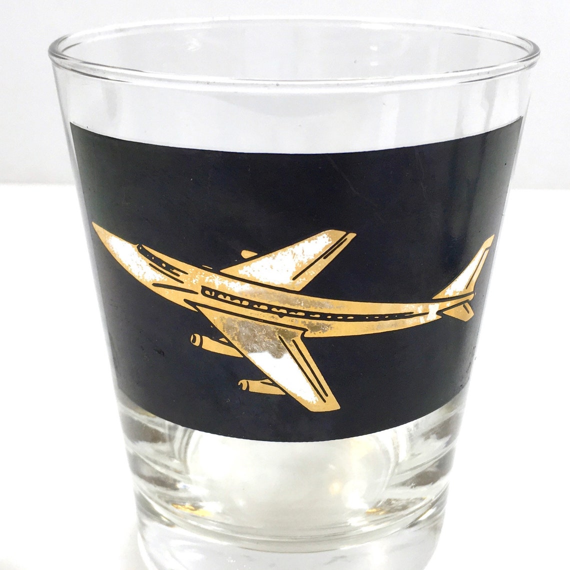 Whiskey Glass with Airplane Design by Libbey Mid Century Etsy