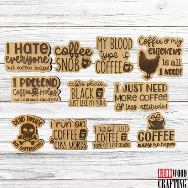 Coffee Lover Wooden Magnets, 11 Funny Quotes, Wooden Laser Cut