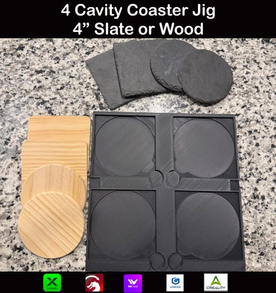 Square & Round Coaster Laser Engraving Jig, 3-D Printed For Slate or Wood X-Tool, Longer